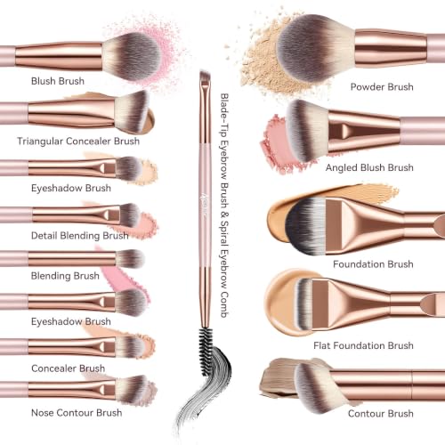 14 PCS Professional Makeup Brushes Set with Travel Cosmetic Bag(Pink) | Luxe Soft Synthetic Face & Eye Makeup Brush Kit for Foundation, Powder, Blush, Concealer, Eyeshadow, Contour, Eyebrow - color: 14PCS-0-Pink