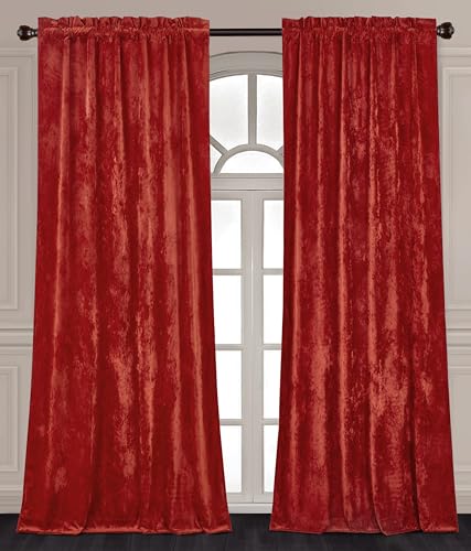 Chezmoi Collection Lux Brick Red Crushed Velvet Curtains 2 Panel Set - 84 inches Long Room Darkening Luxury Distressed Velvet Rod Pocket Window Drapes for Living Room Bedroom 50" W x 84" L - color: Brick Red