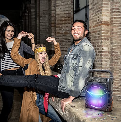 Top Tech Jet-4 Bluetooth Speaker, 400W, 4" Woofer, Rich Bass, 6hr Playtime, Disco Lights, Karaoke Mode, TWS, 100ft Range, USB, TF, Mic Input, Portable Speaker (Black) - color: Black