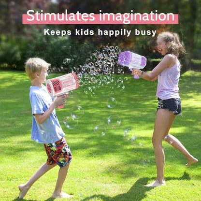 Deserthome Bubble Gun, Pink Bazooka Bubble Machine with Bubble Solution | 69-Hole Light-Up Bazooka Bubble gun Blaster, Produces Massive Bubbles, Outdoor Summer Toy for Kids, Ideal Party Favors - color: Pink