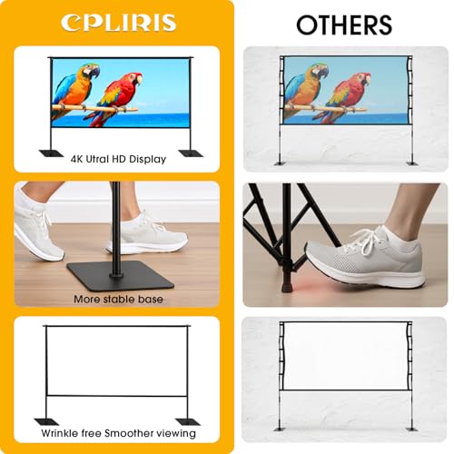 Outdoor Projector Screen with Stand, 120 inch Portable Projection kit 16:9 4K HD Wrinkle-Free Indoor Outdoor Movie Screen with Carry Bag for Home Theater and Backyard Movie Night - size: 120 inch