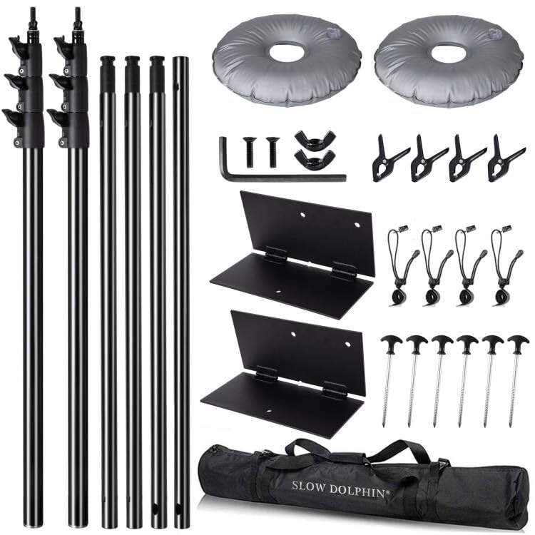 SLOW DOLPHIN Pipe and Drape Photography Backdrop Stand Kit Adjustable Photo Background Stand 10ft x 10ft with Metal Base for Parties Weddings Birthday Party Events Photo Booth(Black)