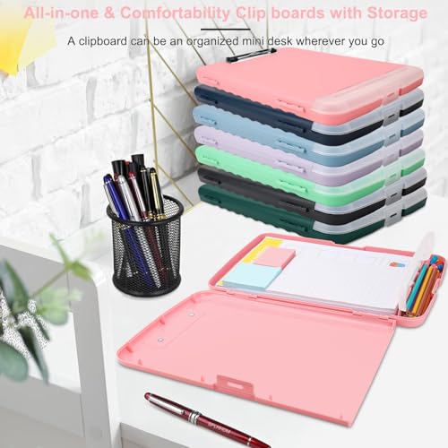 Clipboard with Storage, A4 Binder Nursing Clipboards with Pen Holder, Heavy Duty Storage Clipboards with Low Profile Clip, Clipboard Folder Side-Opening, Smooth Writing Clip Board (Peachy Pink) - color: Peachy Pink