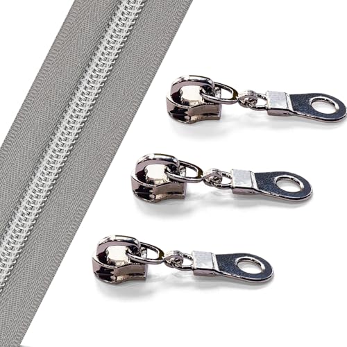 Sawoake 10 Yards Bulk #5 Nylon Coil Zipper, Pale Bluish White With Silver Teeth, 10 Sliders for DIY Sewing Craft Bags - color: Silver-PaleBluishWhite