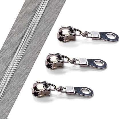 Sawoake 10 Yards Bulk #5 Nylon Coil Zipper, Pale Bluish White With Silver Teeth, 10 Sliders for DIY Sewing Craft Bags - color: Silver-PaleBluishWhite