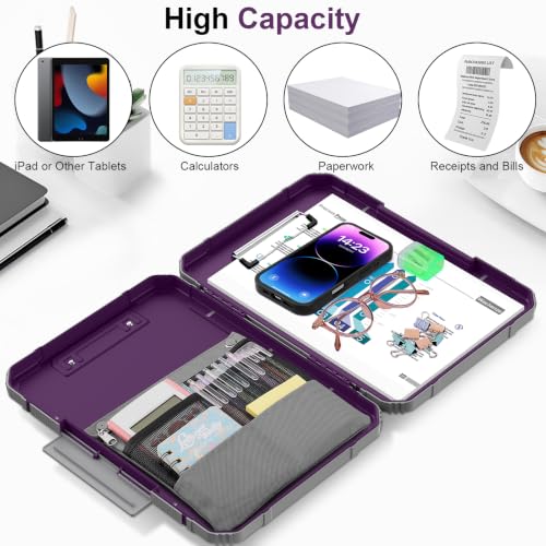 Clipboard, Clipboard with Storage, Heavy Duty Clip Boards 8.5x11, Protective Over Molded Edge, Plastic Clipboards, Contractor Folder with Internal Pen Pouch for Driver (Purple Alfalfa) - color: Purple Alfalfa