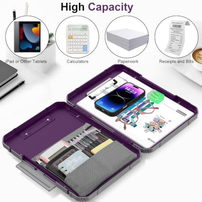 Clipboard, Clipboard with Storage, Heavy Duty Clip Boards 8.5x11, Protective Over Molded Edge, Plastic Clipboards, Contractor Folder with Internal Pen Pouch for Driver (Purple Alfalfa) - color: Purple Alfalfa
