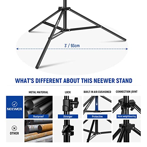 NEEWER 9.8ft/3m Air Cushioned Light Stand, Heavy Duty Metal Photography Tripod Stand with 1/4" to 3/8" Reversible Spigot, 3 Way Mounting Interface & Metal Locking Knobs, Max Load 5.5lb/2.5kg (Black) | Photography Tripod Stand, 1/4" to 3/8" Reversible Spig