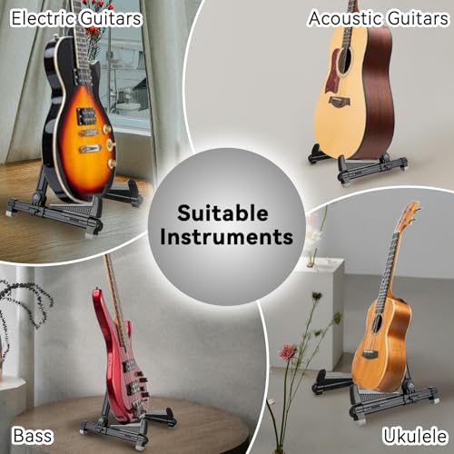 EASTROCK Portable Tripod A Frame Aluminium Music Stand,Black | Folding Guitar Stand,for Acoustic Electric Guitars, Bass, Violin, Ukulele, Banjo - color: black