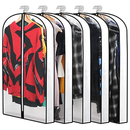 Clear Garment Bags for Hanging Clothes Storage 4" Gusset Suit Bags for Closet Storage Bags Dust Covers for Clothes Sweater Bags Garment Cover Clothes Protector 24"x 40"x 4", 5 Pack - size: 4in-5P