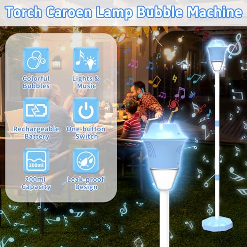 Infowush Bubble Machine for Kids, Automatic Standing Bubble Maker Machine | Height Adjustable Up to 47 Inches, Outdoor Battery Bubble Machine with Light/Music for Toddlers, Birthday Party Gifts (Blue) - color: Blue