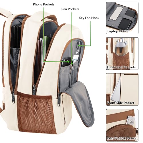 MATEIN 15.6 inch Travel Laptop Backpack, Cute Anti Theft Slim Sturdy Bag | Water Resistant, College Computer Bag, Daily Commute & Travel, Gift for Men & Women Nurse Teacher, Everyday Carry Lightweight - color: Beige Brown, size: 15.6 Inch