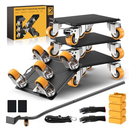 KYX Furniture Dolly, Furniture Movers with 5 Wheels,Carbon Steel Panel Heavy Duty Dolly, Furniture Lifter with 360° Rotatable Silent Floor-Friendly Universal Wheels, Max Load 4000LBS (6.9x6.9 in)