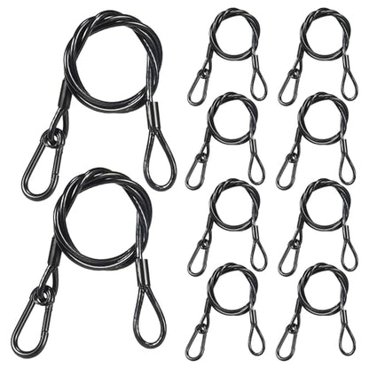 Safety Cables Black, 0.16in Dia. x 32in Long Lighting Safety Cable | 10 Pack, 110lb Load Duty, Diameter: 0.16 in (4 mm), Premium Stainless Steel DJ Stage Lights Safety Cables - size: 32" length 0.16" Dia.