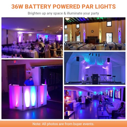 Battery Powered Stage Par Lights: 36W RGB Rechargeable Par Can 2Pack - 6 to 15Hours Working Time - Remote DMX Control Uplights for Event Chruch Wedding Mobile DJ Party Music Dance Band Club Live Show