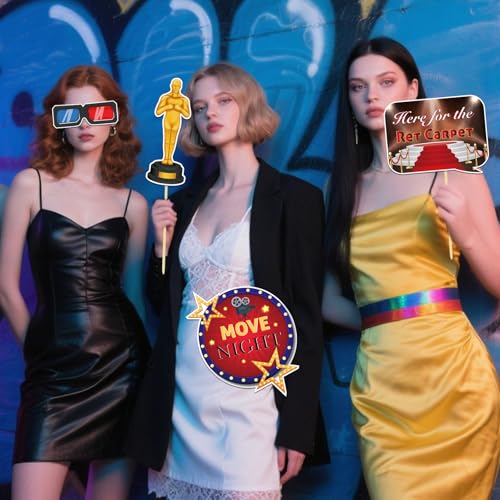 25pcs Hollywood Movie Night Photo Booth Props Oscar Themed Party Movie Star Photo Accessories Red Carpet Decoration