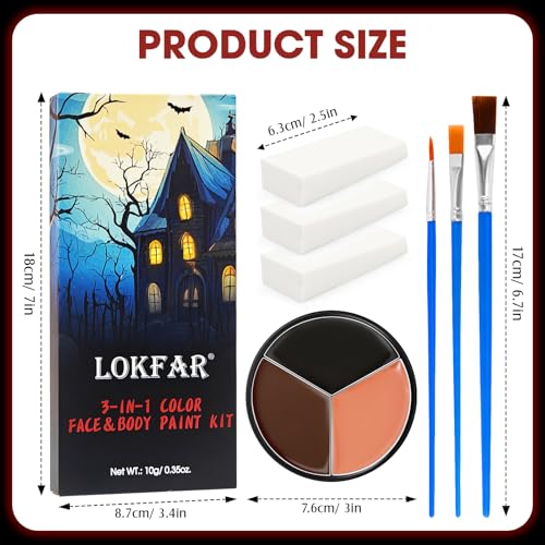 Black Brown Terracotta Face & Body Paint - Blendable Facepaint Foundation with Sponge & Brush for Skin, Professional Halloween Face Make-up Kit for Wolf Werewolf Tiger Deer Lion Beard Cosplay Costume - color: 04 Werewolf/Tiger