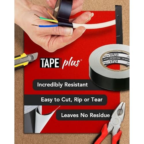 TapePlus Gaffer Tape Roll - Waterproof Adhesive Film - Electrical Cable Management & Floor Marking - Non-Reflective Vinyl Floor Tape - Residue-Free Removal - 2 in x 40 yd, Black, 6-Pack