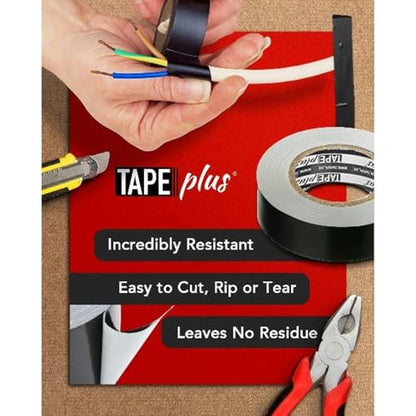 TapePlus Gaffer Tape Roll - Waterproof Adhesive Film - Electrical Cable Management & Floor Marking - Non-Reflective Vinyl Floor Tape - Residue-Free Removal - 2 in x 40 yd, Black, 6-Pack