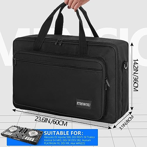 Padded DJ Controller Case for Hercules DJ Inpulse 500, DDJ REV1, NI Traktor Kontrol S4 MK3, DDJ SR DDJ SR2, Numark PLATINUM FX, DDJ RR, Akai MPK225, 23.5 x 14 x 3 Inch, Black - size: 23.5 x 14 x 3 Inch