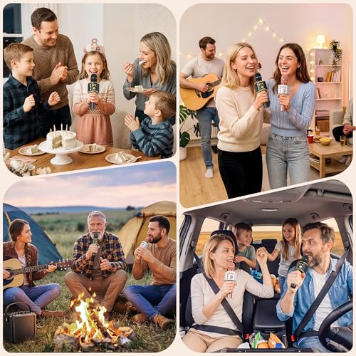 BONAOK Bluetooth Karaoke Microphone, Wireless Mic for Kids Adults to Sing - color: Black Gold