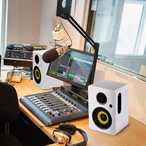 Sanyun SW206 80W 2.0 Active Bookshelf Speakers, Dual-Mode Creator & Music | 4" Carbon Fiber + 25mm Silk Dome, 24bit DAC, 6.35mm TRS Balanced + (Optical/Coaxial/AUX/USB/BT) Inputs, MDF, (Pair, White) - color: White