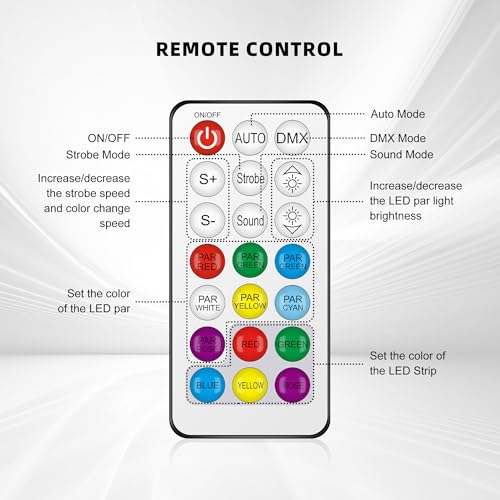 Telbum DJ Par Lights DMX, 70W 18LEDs RGBW Stage Par Light with Rainbow LED Strip Remote Control, Sound Activated Wash Light Uplights for Events Wedding Church Dance Party Club Music Live Show - 2Pack