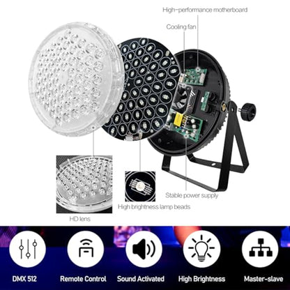 DJANT Stage Lights 60 LED RGBW Par Lights, Party DJ Disco Strobe Light, Remote Control & DMX Control Sound Activated for Home Room Dance Party Birthday Karaoke Halloween Christmas