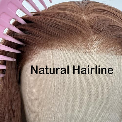RONGDUOYI 30 Brown Synthetic Lace Front Wigs for Women 13x4 Long Deep Wave Wig Middle Part Natural Hairline Daily Wear Cosplay 24Inch - color: 30 Brown NC2