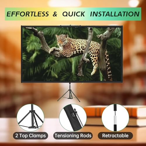Tripod Projector Screen with Stand 16:9 4K HD Projection Screen Stand Wrinkle-Free Height Adjustable Portable Screen for Projector Indoor & Outdoor for Movie,Home Cinema,Gaming,Office (110in)