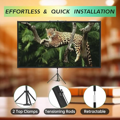 Tripod Projector Screen with Stand 16:9 4K HD Projection Screen Stand Wrinkle-Free Height Adjustable Portable Screen for Projector Indoor & Outdoor for Movie,Home Cinema,Gaming,Office (110in)