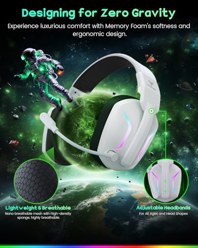 WESEARY Wireless Gaming Headset with Mic for Ps5, Ps4, PC| 3D Spatial Audio - color: White