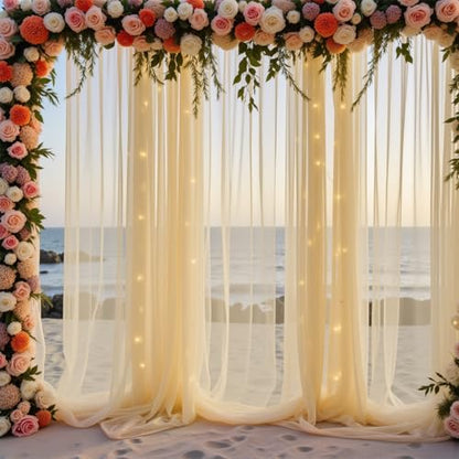 10 FT x 10 FT Champagne Backdrop Curtain - Tulle Backdrop Curtain with 9.8FT Lights String - Sheer Backdrop Curtains with 4 Inch Rod Pockets for Birthday Party Weddings Baby Shower Photo Booth Props - color: Champagne, size: 10ft×10ft