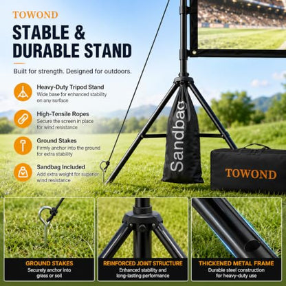 120 Inch Projector Screen with Stand for TOWOND Outdoor 4K Backyard Movies | Lightweight 19mm tripod, front/rear 16:9 screen and carry bag for backyard movie nights, camping and indoor use.