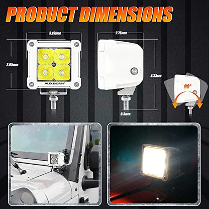 Auxbeam FA Series White Housing 3-Inch 40W Off-Road LED Pod Lights 2-Pack | All White Body, Spot/Pencil Beam, High Focusing, for Marine Boat 4x4 Motorcycle, Offroad LED Cube Lights, Driving Spotlights - color: Spot Beam, All White