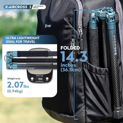 Fotopro 62 Inch Carbon Fiber Tripod for Camera Ultralight Travel Camera Tripod Max Loads Up 22lbs X-Aircross 3 Blue - color: Blue