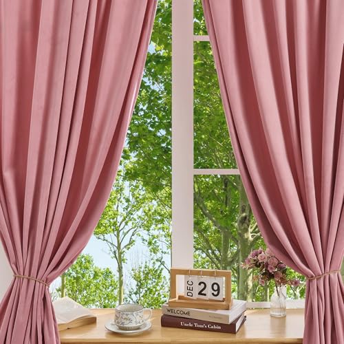 Manyshofu Pink Velvet Curtains, 2 Panels Blackout 52x96 | Luxurious Velvet Feel, Thermal Insulated Noise Reducing, Dual Back Tab And Rod Pocket Hanging, Machine Wash Fade-Resistant - color: Pink, size: 52"W x 96"L (Pack of 2)