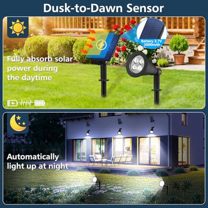 T-SUNUS Solar Spotlights Outdoor, Waterproof IP65 Spot Lights Dusk to Dawn Landscape Spotlight Separate Panel 9.8ft Cable for Halloween Christmas Garden Tree Flag Patio Driveway White 6000K 2 Pack - color: White