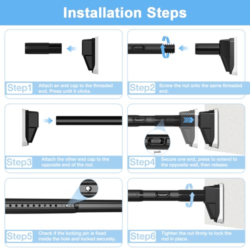 Extra Long Tension Curtain Rod, Black, 41-67 Inch (4-5.6ft), Tension Rod - color: Black, size: 41-67inches