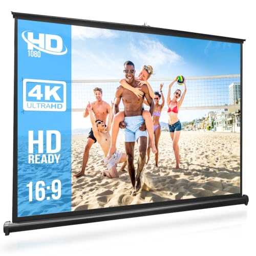 Pyle 50" Inch Portable Projector Screen - Portable Floor Standing, Manual Retractable Pull-Out Style, Mobile Movie Screen, Home Theater Cinema Wedding Party Office Presentation, Quick Assembly