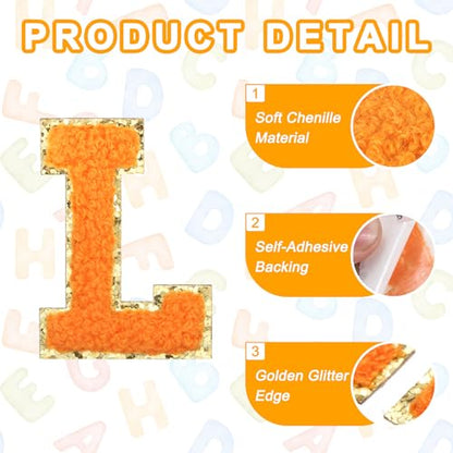 MECCANIXITY Chenille Letter Patches 2.2" Self Adhesive Alphabet L Stick on Embroidered Patch Sew on Letter Stickers Applique for Repairing Clothing Jeans Shoes Hats DIY(Orange, Pack of 2) - style: Letter-L