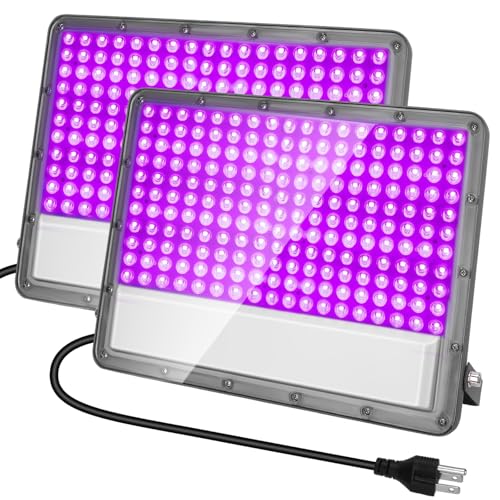 300W LED Black Light: 110V Plug-in UV Flood Light for Neon Glow Party, Halloween, Christmas Decor and Art Displays, IP65 Waterproof Blacklight for Outdoor or Indoor Use, 2 Pack