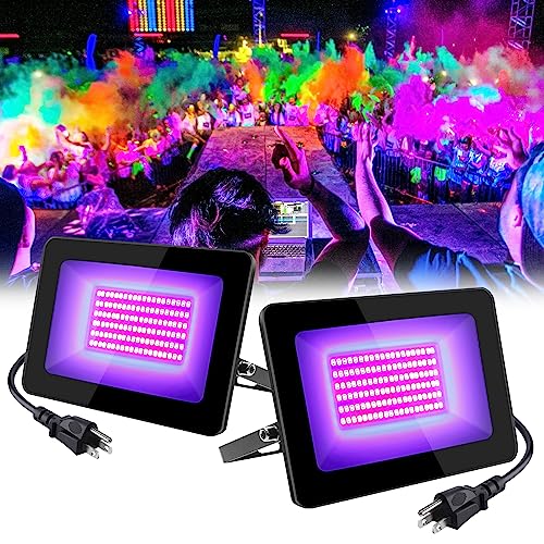 inShareplus 2 Pack 30W UV Light, 395nm-405nm IP66 Waterproof Outdoor High Power Black Lights, with UL Plug (3.3ft Cable), Blacklight for Glow Party, Stage, UV Glue Resin Curing Paint, Collection - size: 2Pack-30W