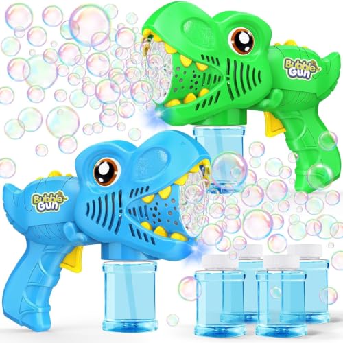 Yunaking Kids Bubble Gun 2 Pack, Dino Bubble Machine for Toddlers Toys Gift - color: Blue+green