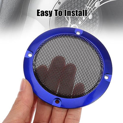 X AUTOHAUX 2pcs 3" Blue Car Audio Speaker Cover Mesh Subwoofer Grill Horn Glossy Guard Protector - color: Blue