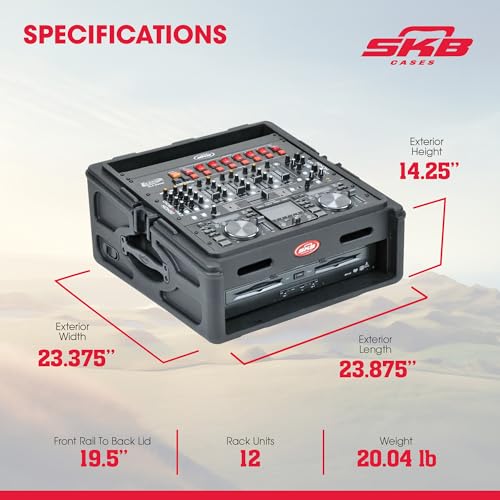 SKB Roto Rack/Mixer Console, 10U Slanted Rackmount on top, 2U Rackmount in Front with Steel Threaded Rails, Hard Lid and Doors and Side Access Ports - size: 1SKB-R102