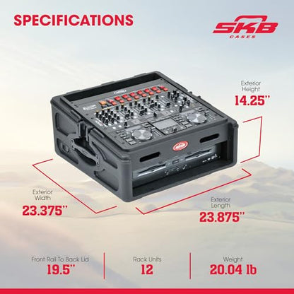 SKB Roto Rack/Mixer Console, 10U Slanted Rackmount on top, 2U Rackmount in Front with Steel Threaded Rails, Hard Lid and Doors and Side Access Ports - size: 1SKB-R102