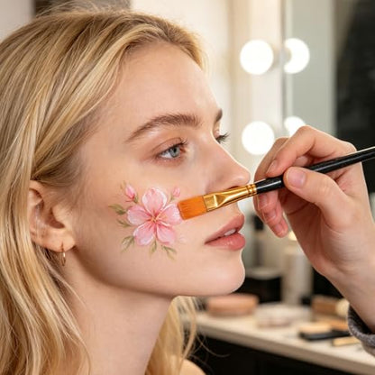 17 PCS Face Paint Brushes and Sponges Set, Professional Face Painting Brushes with Paint Mixing Palette for Acrylic Painting, Watercolor, Oil, Gouache for Cosplay Party