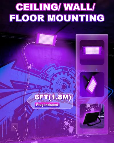 2 Pack 100W LED Black Light for Halloween, Waterproof Blacklight Glow Party | Neon Party, Birthday, IP66, Outdoor, Body Paint, Fluorescent Poster Tapestry, Bedroom, Classroom, 6ft Cord & Plug & Switch - style: 100W-2Pack