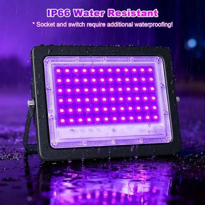 2 Pack 100W LED Black Light, Black Light Flood Light with US Plug & Switch | IP66 Waterproof BlackLight for Glow Party, Glow in The Dark, Halloween, Body Paint, Fluorescent Poster - size: L-120LED